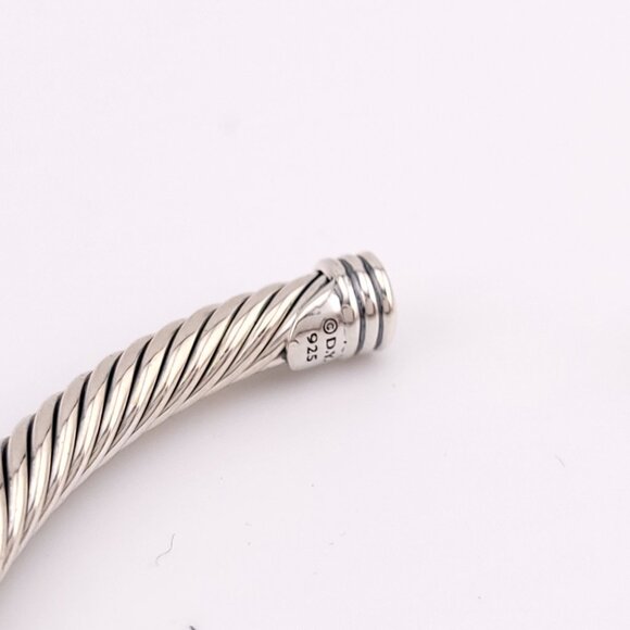 DAVID YURMAN Sterling Silver 4mm Classic Cable X Diamonds Bangle Bracelet LARGE - Picture 9 of 11